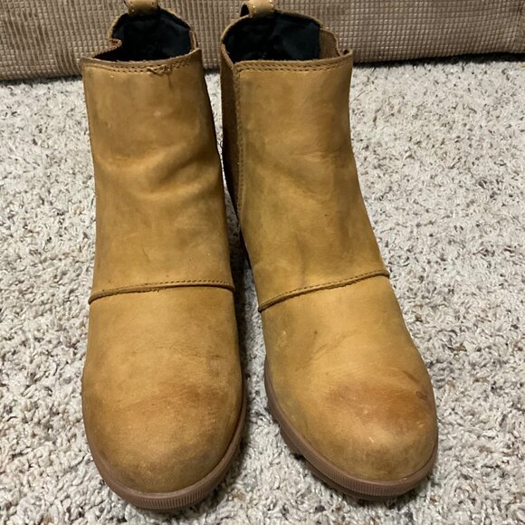 Sorel Tan Leather Ankle Boots With Elastic Side Panels - Size 9- Durable Slip-Re - Picture 8 of 16